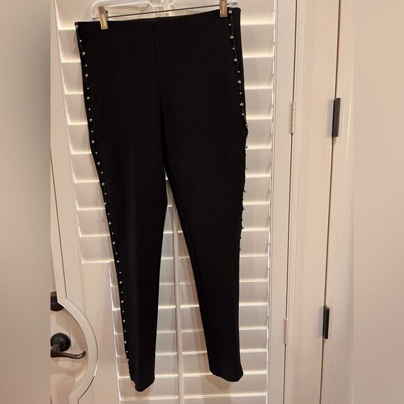 Zara Black leggings with Silver metal studs down sides. Ponte stretchy. Size XL - Picture 2 of 6